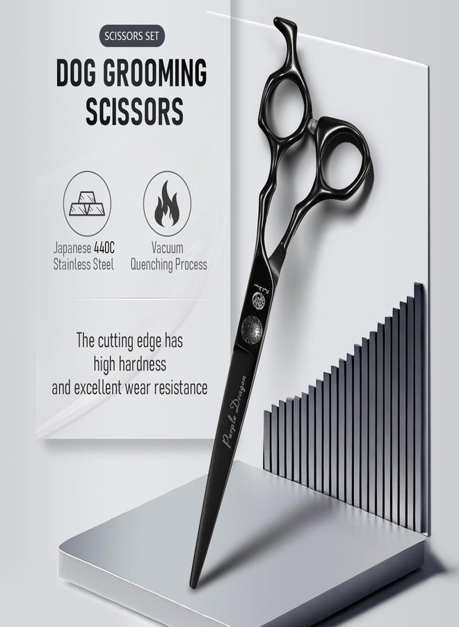 Purple Dragon Dog Grooming Scissors Set - Thinning, Straight, Up & Down Curved Scissors and Comb, 7 Inch Black Shears with Adjustable Screw for Dogs and Cats - Image 4